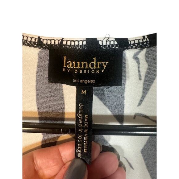 Laundry by Design Black White Abstract Wrap Style Belted Dress Women Sz M - Picture 6 of 9